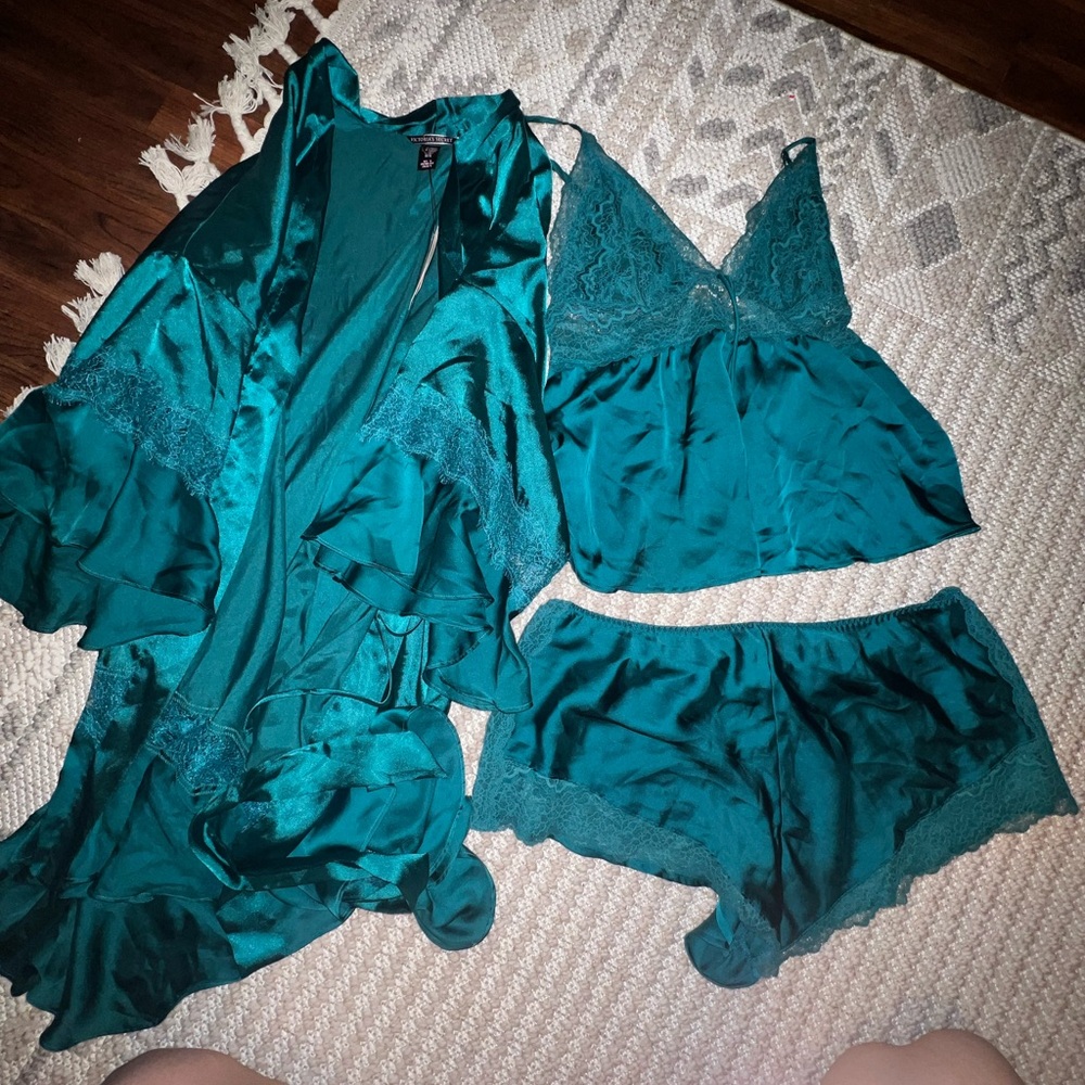 Blue Satin Robe Set Intimates & Sleepwear
